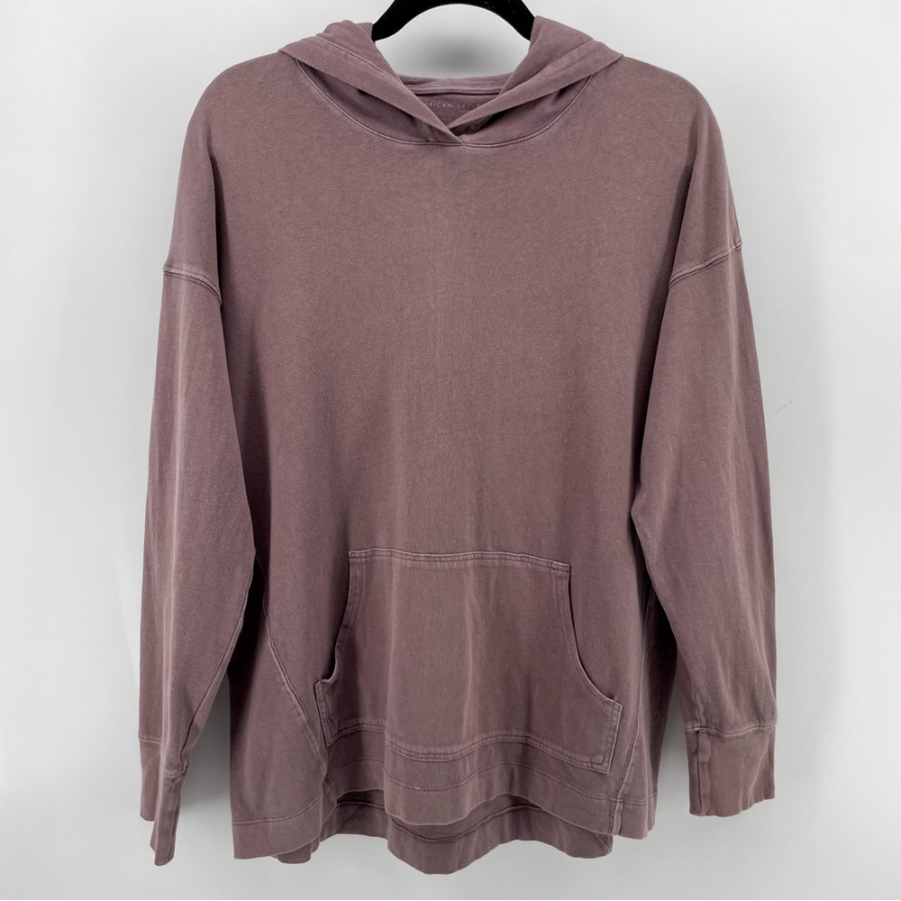 AEO American Eagle Womens Long Sleeve Shirt Hood Purple 100% Cotton S